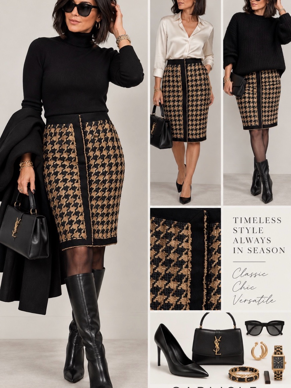 Carlisle Black and Tan Houndstooth Pencil Skirt - Picture 8 of 8